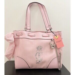 New Juicy Couture Chiffon Pink Crown Daydreamer Tote Bag with Rhinestones